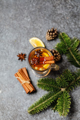 Spicy grog cocktail. Christmas or New Year hot winter drink.  Autumn and winter cocktail - grog,...
