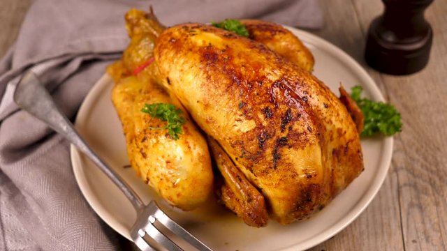 roasted chicken on table