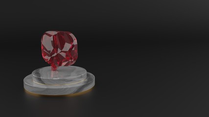 3D rendering of red gemstone symbol of  rounded chat bubble icon