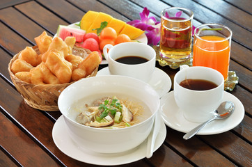 Traditional chinese porridge rice gruel in bowl