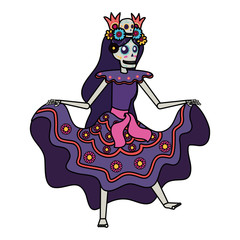 katrina skull with floral hair decoration comic character