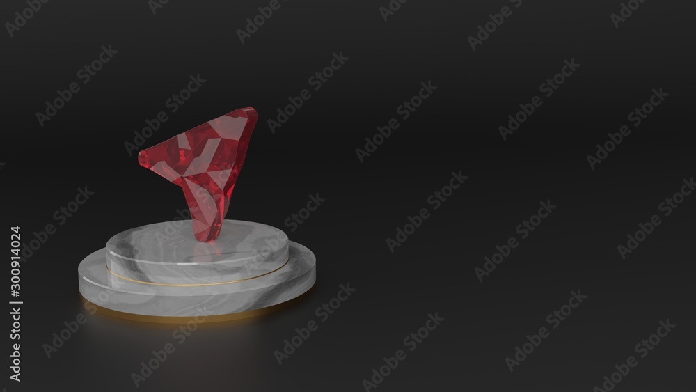 Poster 3d rendering of red gemstone symbol of compass icon