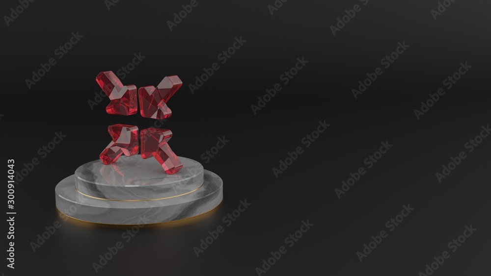 Poster 3d rendering of red gemstone symbol of compress arrows icon