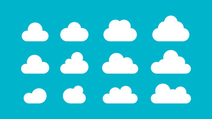 White Cloud Icons Set isolated on blue sky background