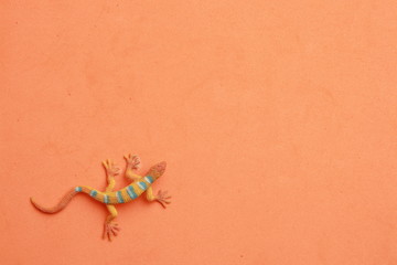 lizard shaped rubber toy in color background