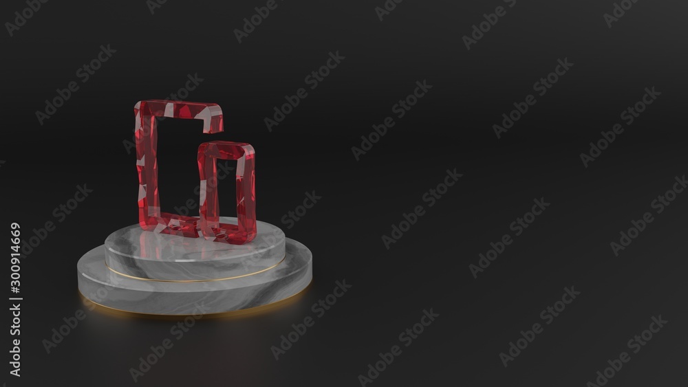 Poster 3d rendering of red gemstone symbol of devices icon