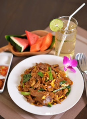 Fired thin noodles with soy sauce ,Thai food