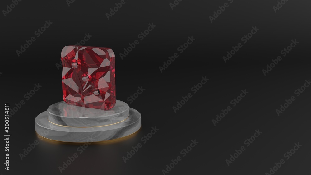 Poster 3d rendering of red gemstone symbol of dice three icon