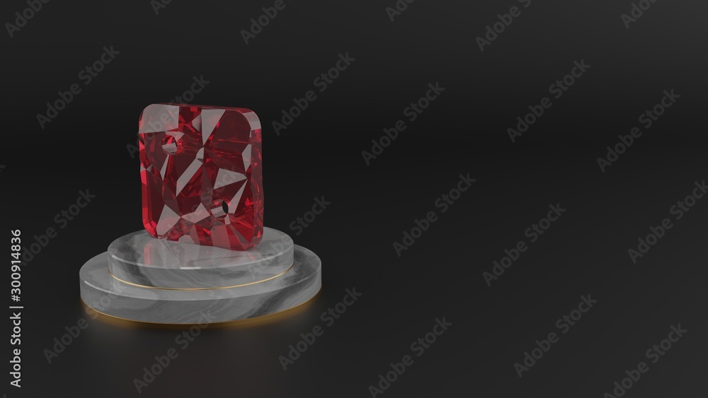Poster 3d rendering of red gemstone symbol of dice two icon