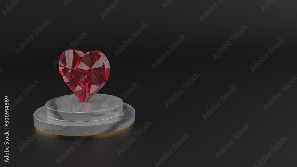 Poster 3d rendering of red gemstone symbol of dislike icon