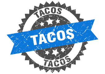 tacos grunge stamp with blue band. tacos