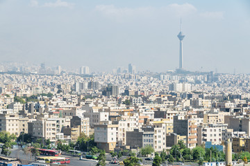 Fototapeta na wymiar Tehran skyline, Iran. View of residential buildings. Milad Tower
