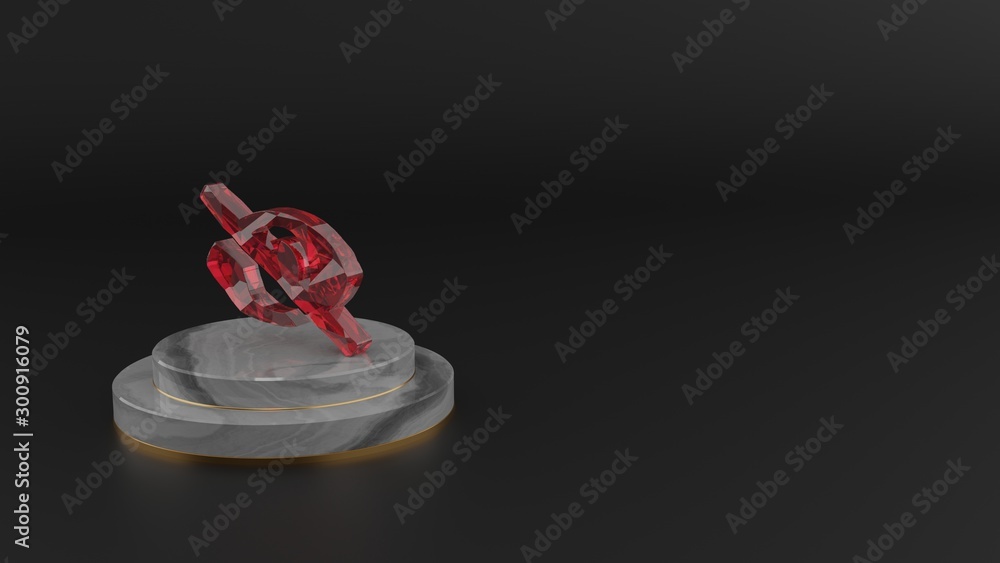 Poster 3d rendering of red gemstone symbol of eye slash icon