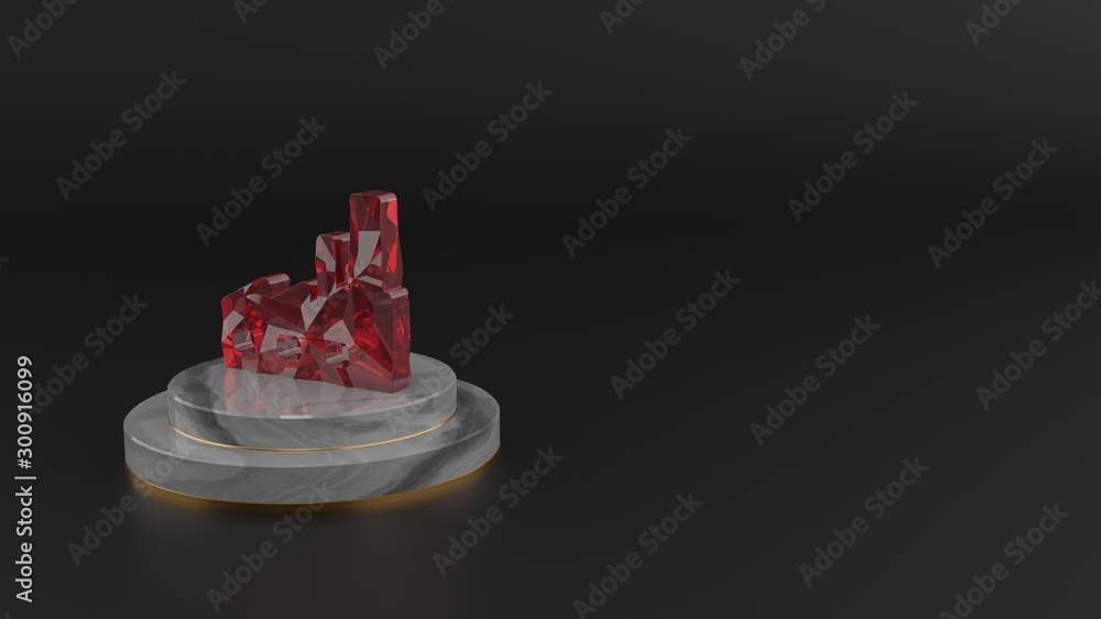 Poster 3d rendering of red gemstone symbol of factory icon