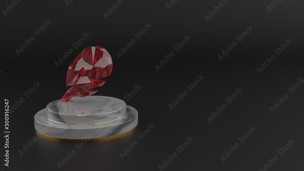 Poster 3d rendering of red gemstone symbol of feather icon