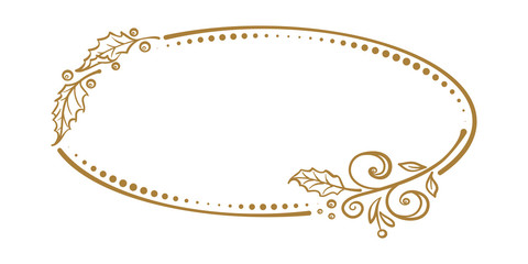 Vector horisontal oval dotted frame with Christmas decoration.