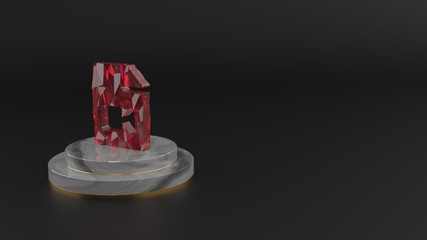 3D rendering of red gemstone symbol of file video icon