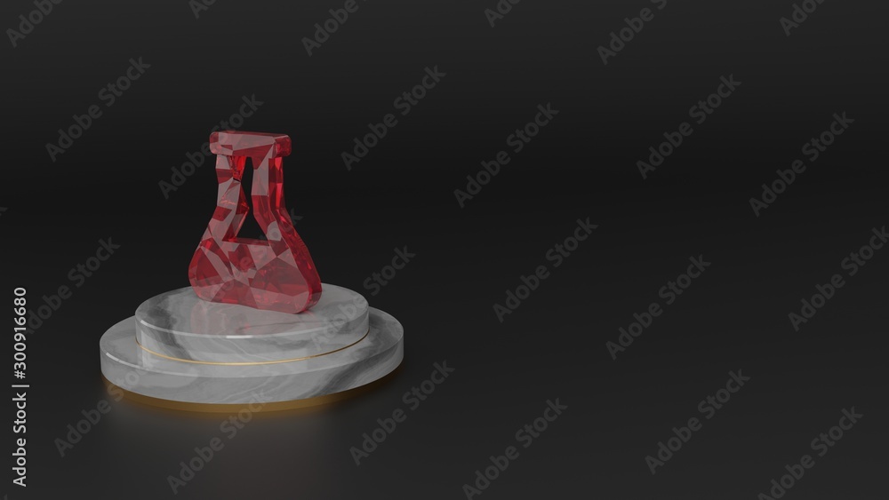 Poster 3d rendering of red gemstone symbol of flask icon
