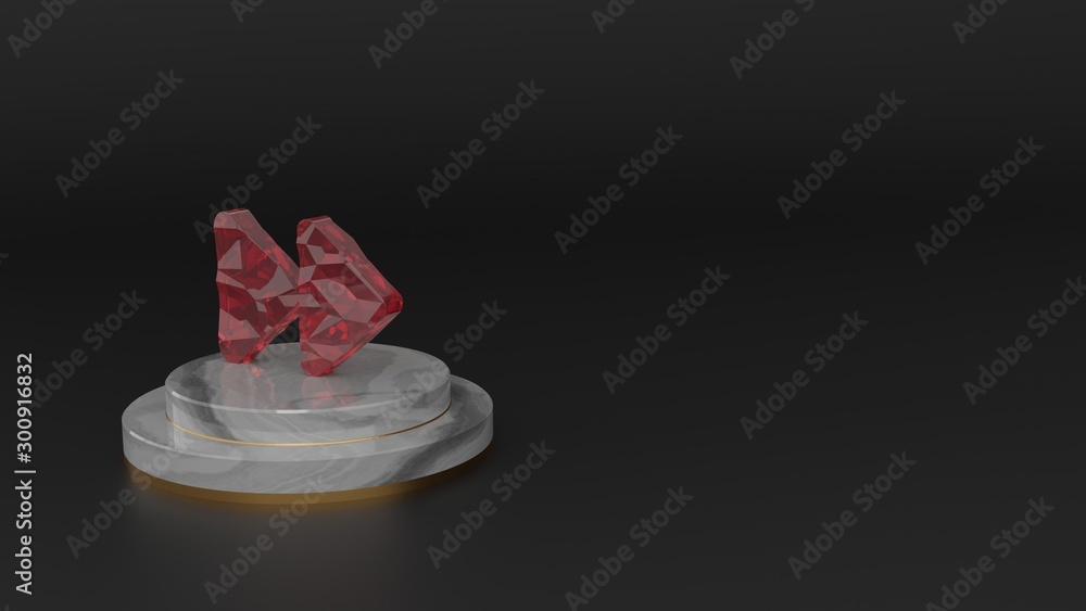 Poster 3d rendering of red gemstone symbol of forward icon