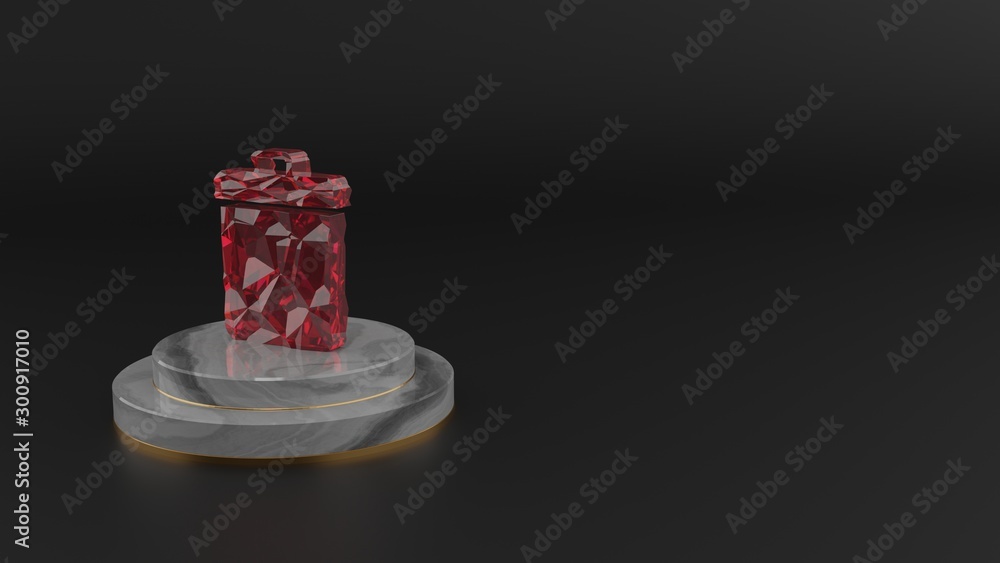 Poster 3d rendering of red gemstone symbol of garbage icon