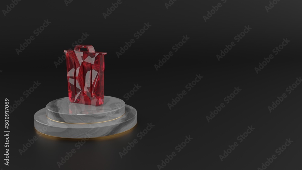Poster 3d rendering of red gemstone symbol of garbage icon