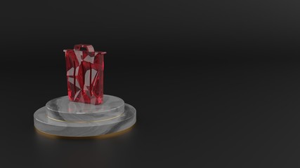 3D rendering of red gemstone symbol of garbage icon