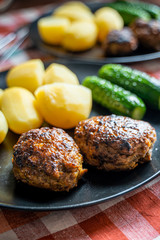 Homemade Cutlets with Potato and Cucumbers