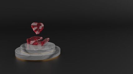 3D rendering of red gemstone symbol of hand holding heart icon