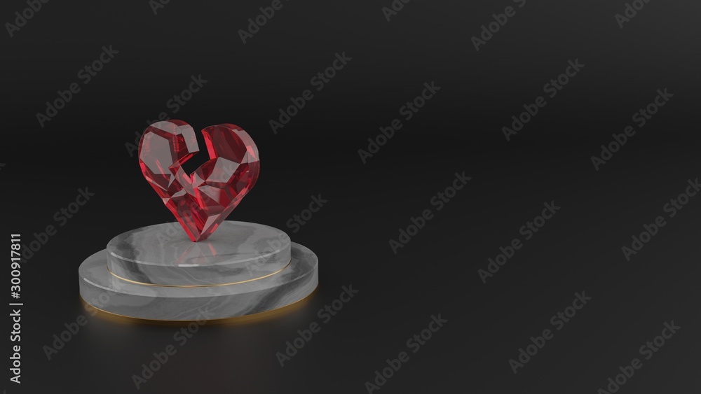 Poster 3d rendering of red gemstone symbol of heart broken icon