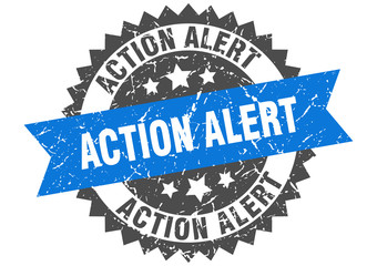 action alert grunge stamp with blue band. action alert