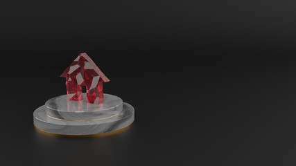 3D rendering of red gemstone symbol of home button icon