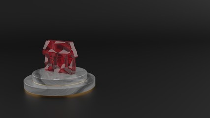 3D rendering of red gemstone symbol of house  icon