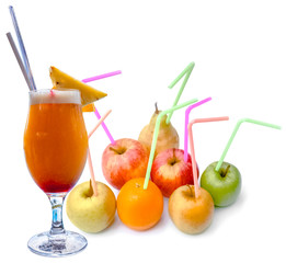 glass of juice and fruits