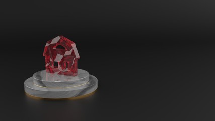 3D rendering of red gemstone symbol of house  icon