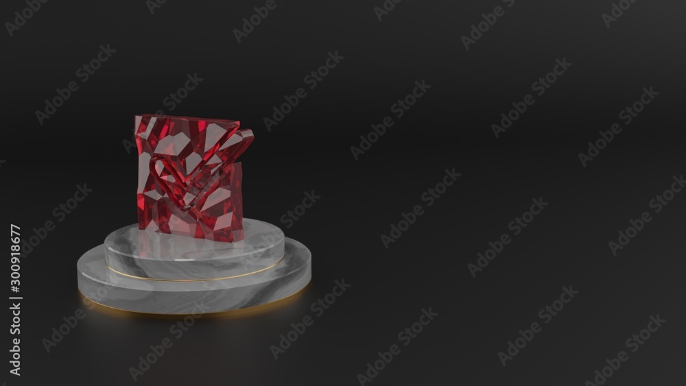 Poster 3d rendering of red gemstone symbol of checked icon