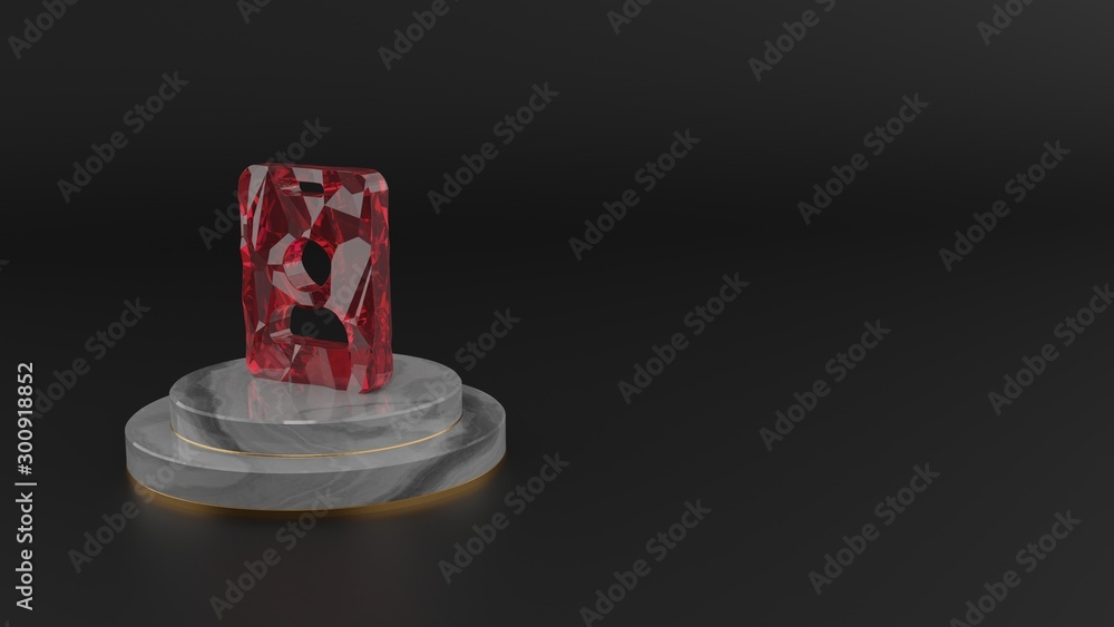 Poster 3d rendering of red gemstone symbol of id badge icon