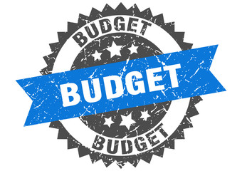 budget grunge stamp with blue band. budget