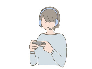 ヘッドセットをつけてゲームをする女性