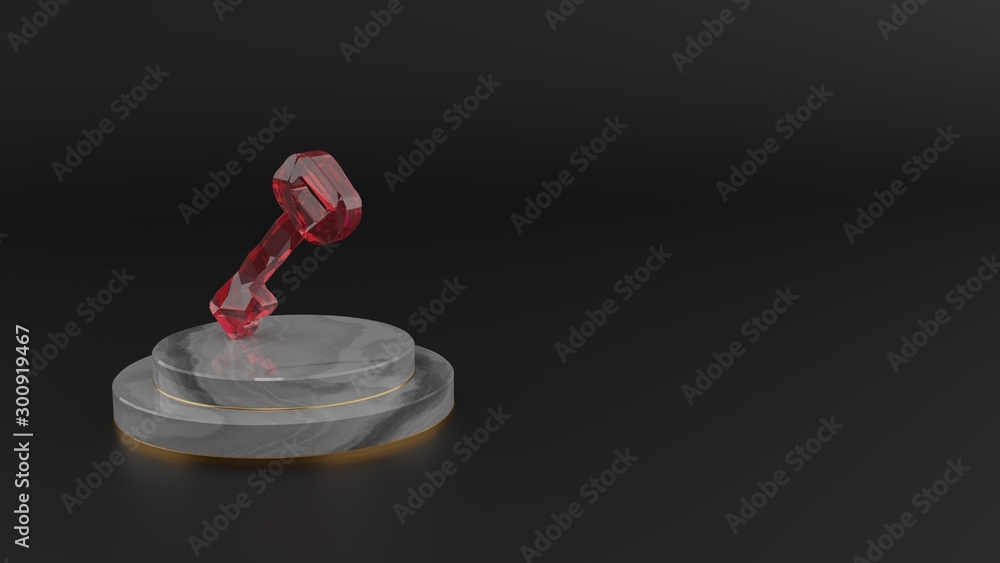 Poster 3d rendering of red gemstone symbol of key icon