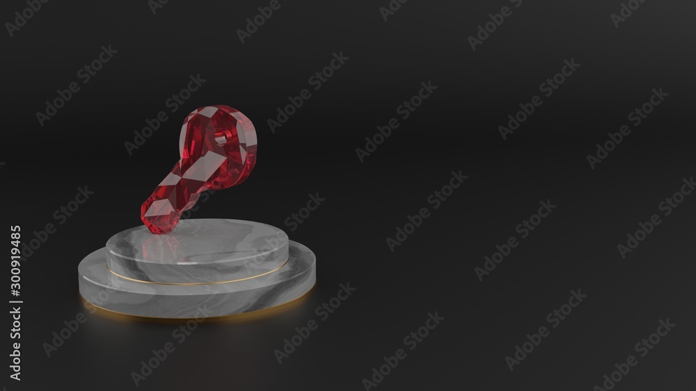 Poster 3d rendering of red gemstone symbol of key icon
