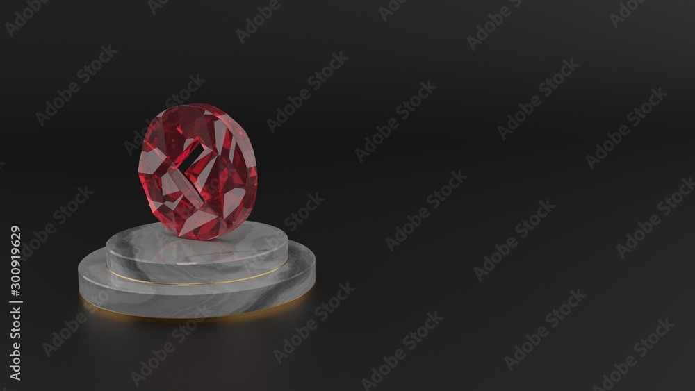 Poster 3d rendering of red gemstone symbol of left arrow icon