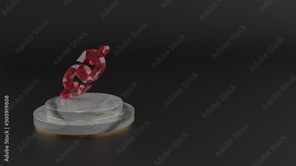Poster 3d rendering of red gemstone symbol of link icon