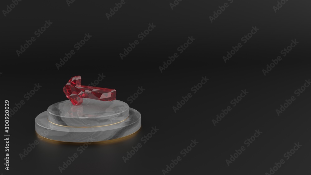 Poster 3d rendering of red gemstone symbol of long arrow left icon