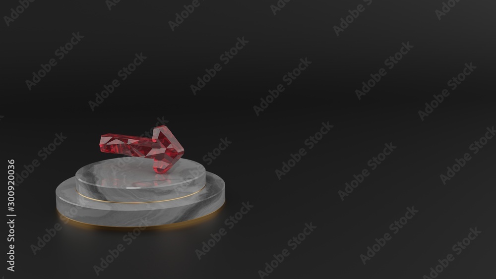 Poster 3d rendering of red gemstone symbol of long arrow right icon