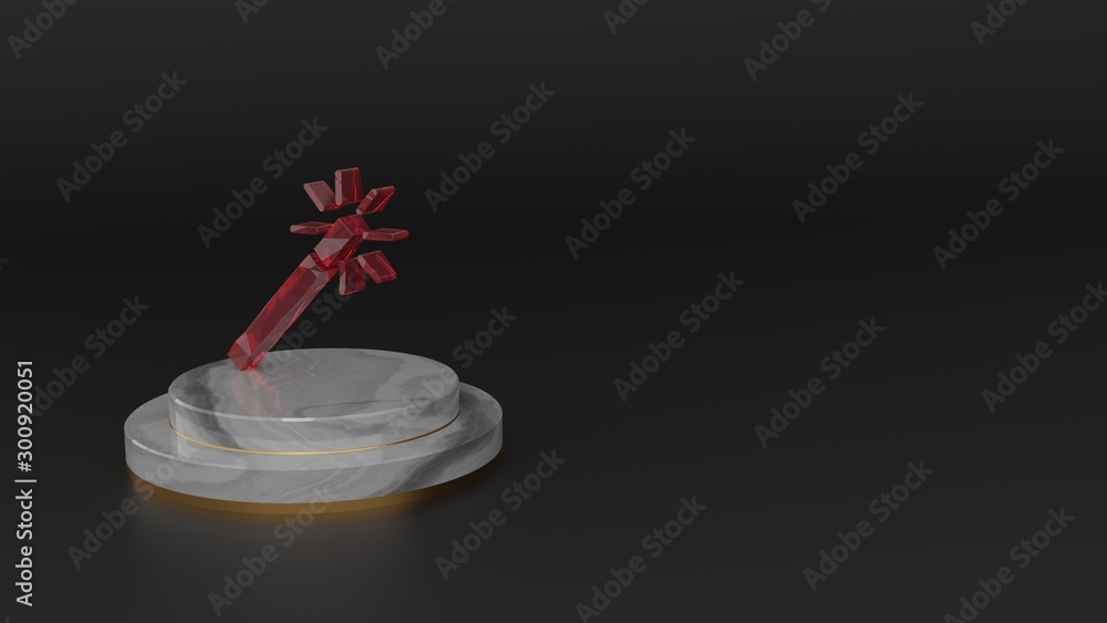 Poster 3d rendering of red gemstone symbol of magic wand icon