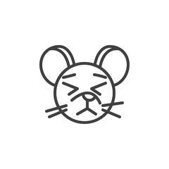 Annoyed rat emoticon line icon. linear style sign for mobile concept and web design. Closed eyes mouse face emoji outline vector icon. Chinese 2020 year of the rat symbol, logo illustration.