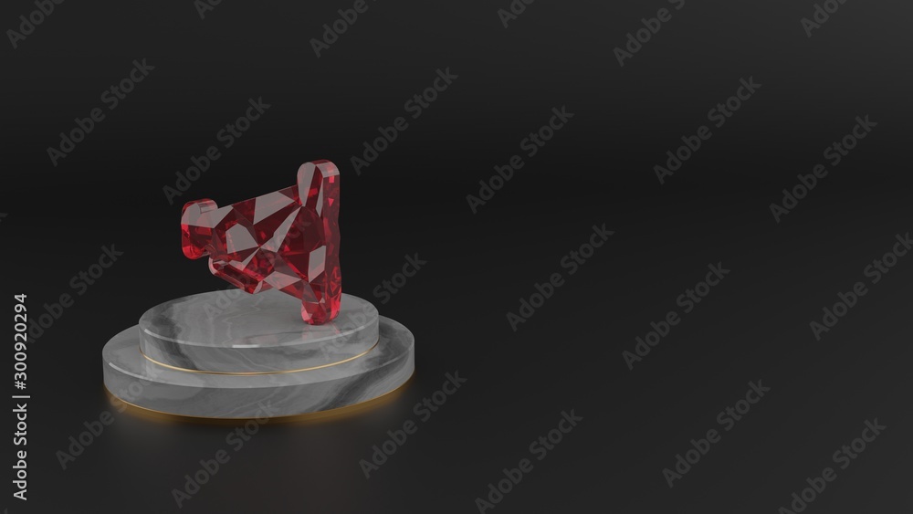 Poster 3D rendering of red gemstone symbol of megaphone icon