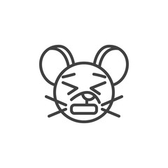 Anguished rat emoticon line icon. linear style sign for mobile concept and web design. Upset mouse face emoji outline vector icon. Chinese 2020 year of the rat symbol, logo illustration.