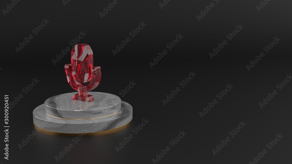Poster 3D rendering of red gemstone symbol of microphone icon