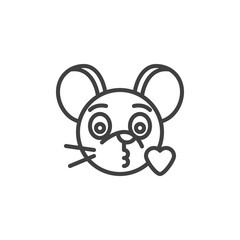 Blowing heart kiss rat emoticon line icon. linear style sign for mobile concept and web design. Kissing mouse face emoji outline vector icon. Chinese 2020 year of the rat symbol, logo illustration.